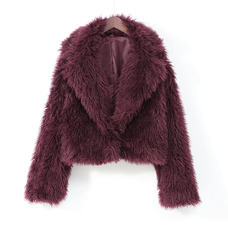 Winter Women's Faux Fur Jacket – Thick Warm High Street Style Lapel Coat