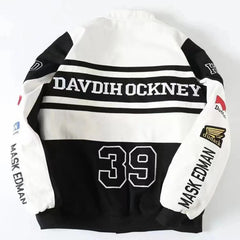 Unisex Embroidered Motorcycle Racing Jacket - Long Sleeve American Bomber Varsity Top for Spring & Autumn High Street Hip Hop Style