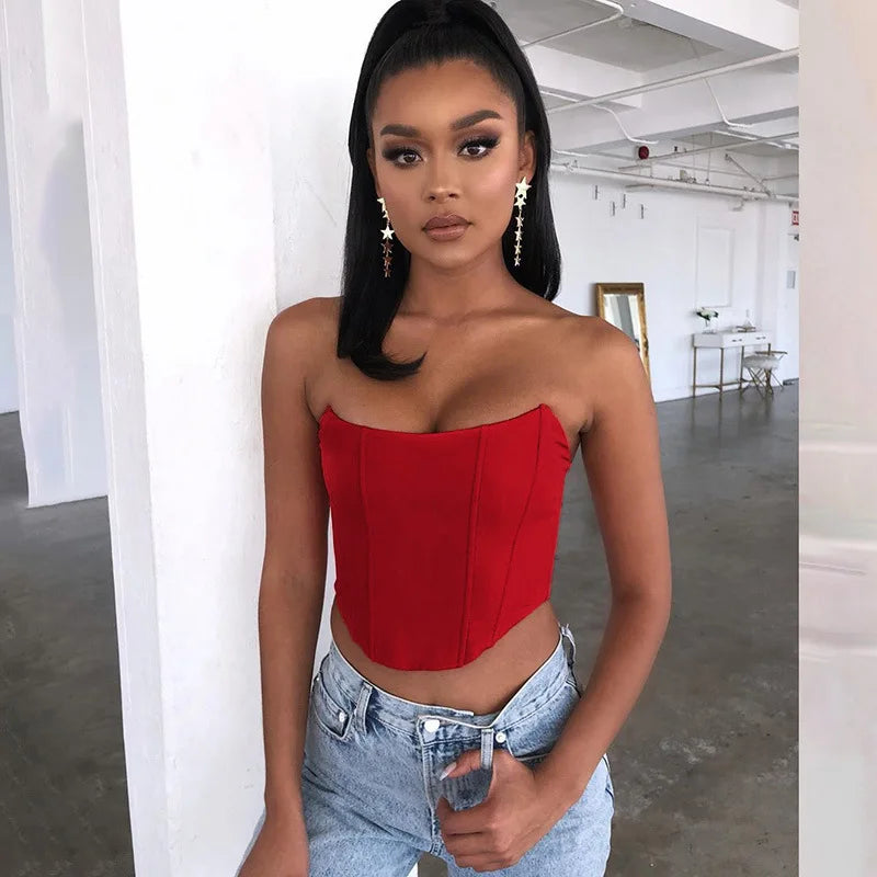 Summer 2024 Sexy Off-Shoulder Velvet Corset Crop Top - Backless Bustier Vest for Women