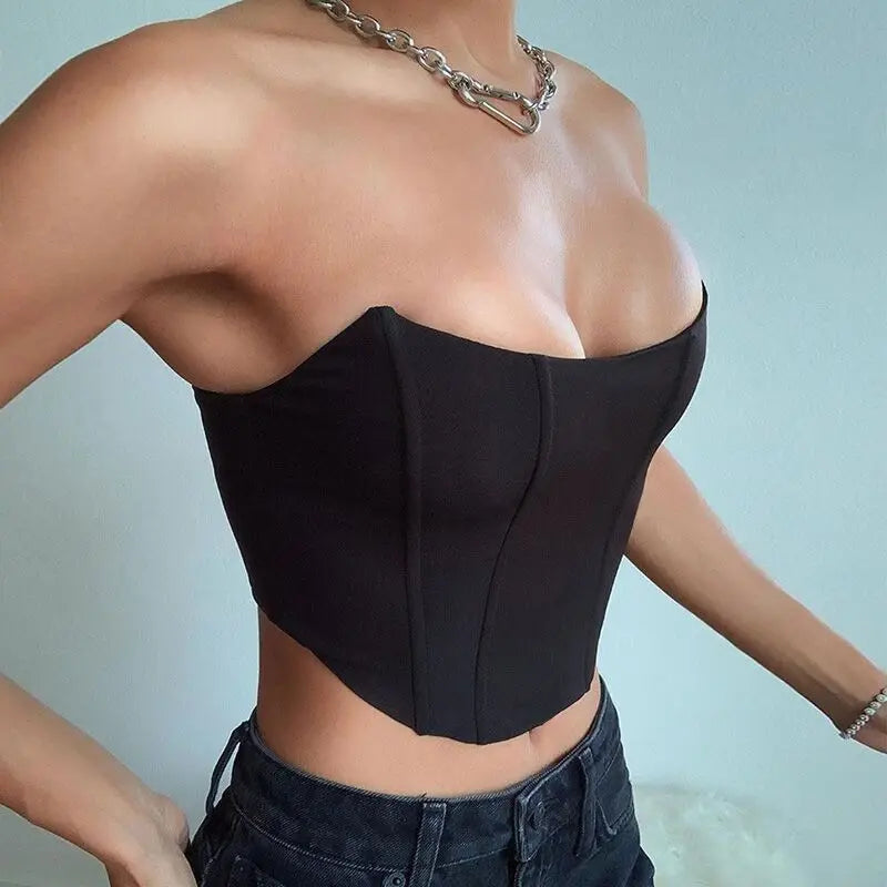 Summer 2024 Sexy Off-Shoulder Velvet Corset Crop Top - Backless Bustier Vest for Women