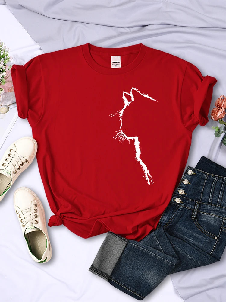 Chic Cat Silhouette Graphic Tee for Women