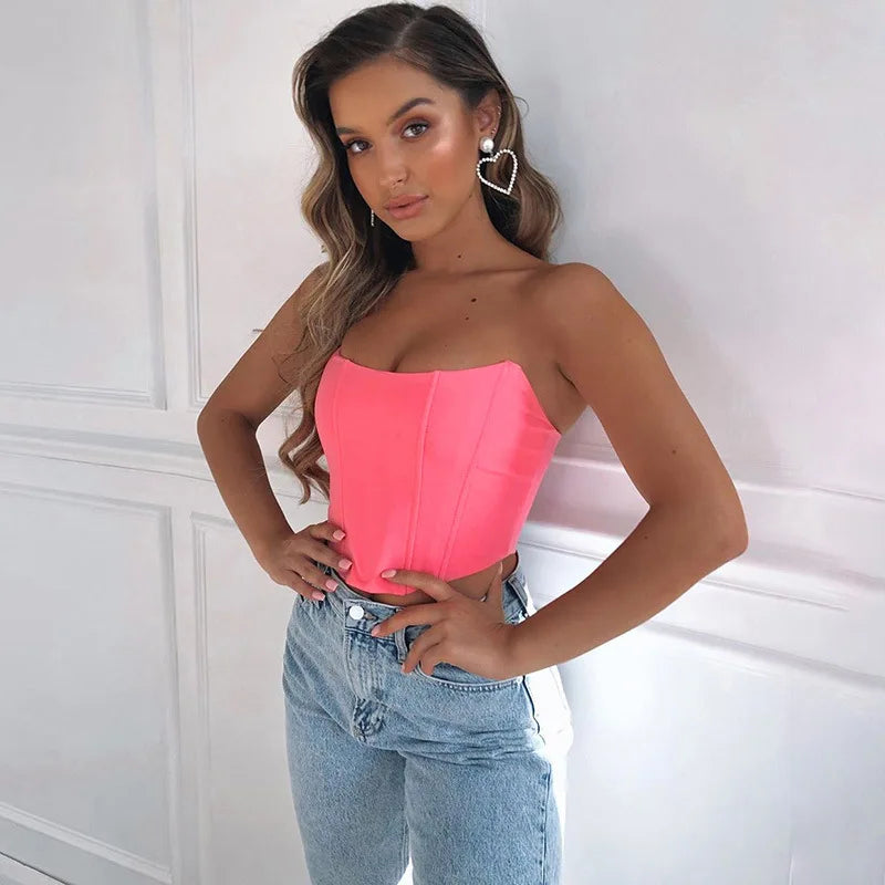 Summer 2024 Sexy Off-Shoulder Velvet Corset Crop Top - Backless Bustier Vest for Women