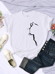 Chic Cat Silhouette Graphic Tee for Women