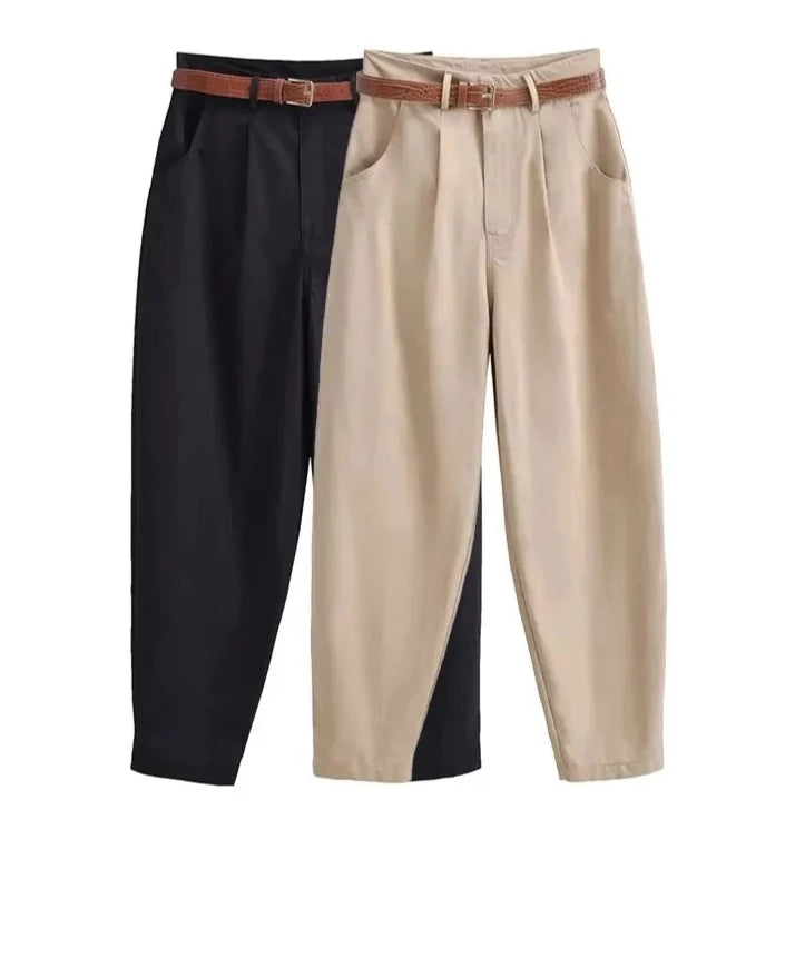 Retro Revival: Vintage High-Waist Zipper Fit Pants in Dual Tones