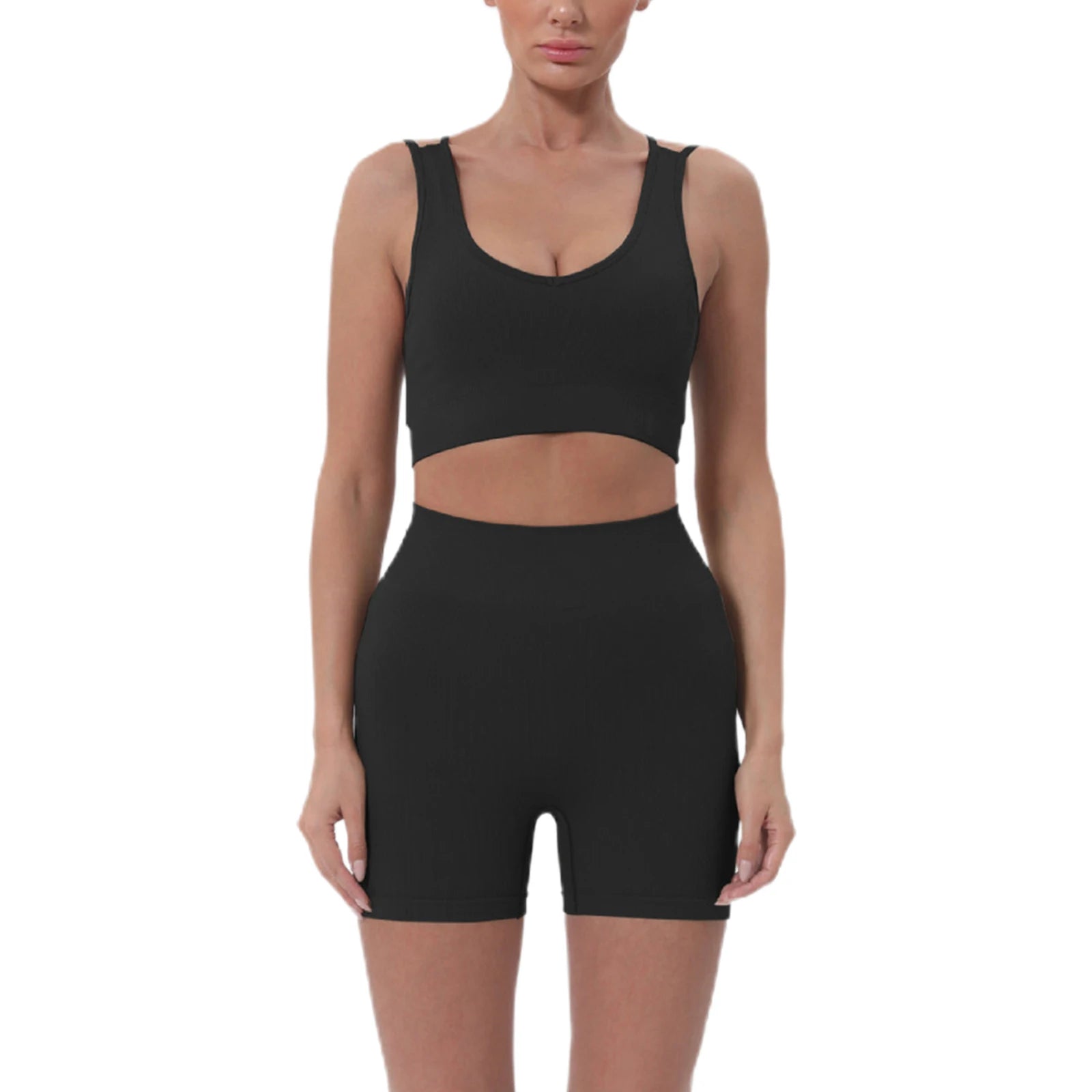 Women's Casual 2-Piece Summer Set - Sleeveless Crop Top & High-Waisted Shorts