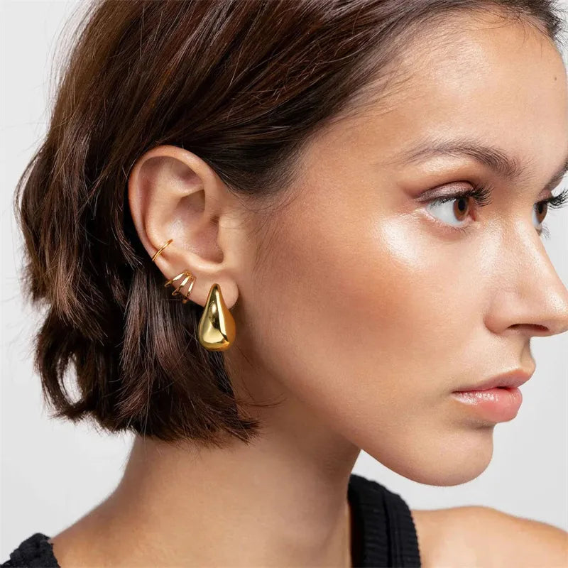 Gilded Elegance: Chunky Water Drop Earrings