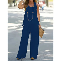 Plus Size Women's 2-Piece Outfit - Tank Top & Wide-Leg Pants Set