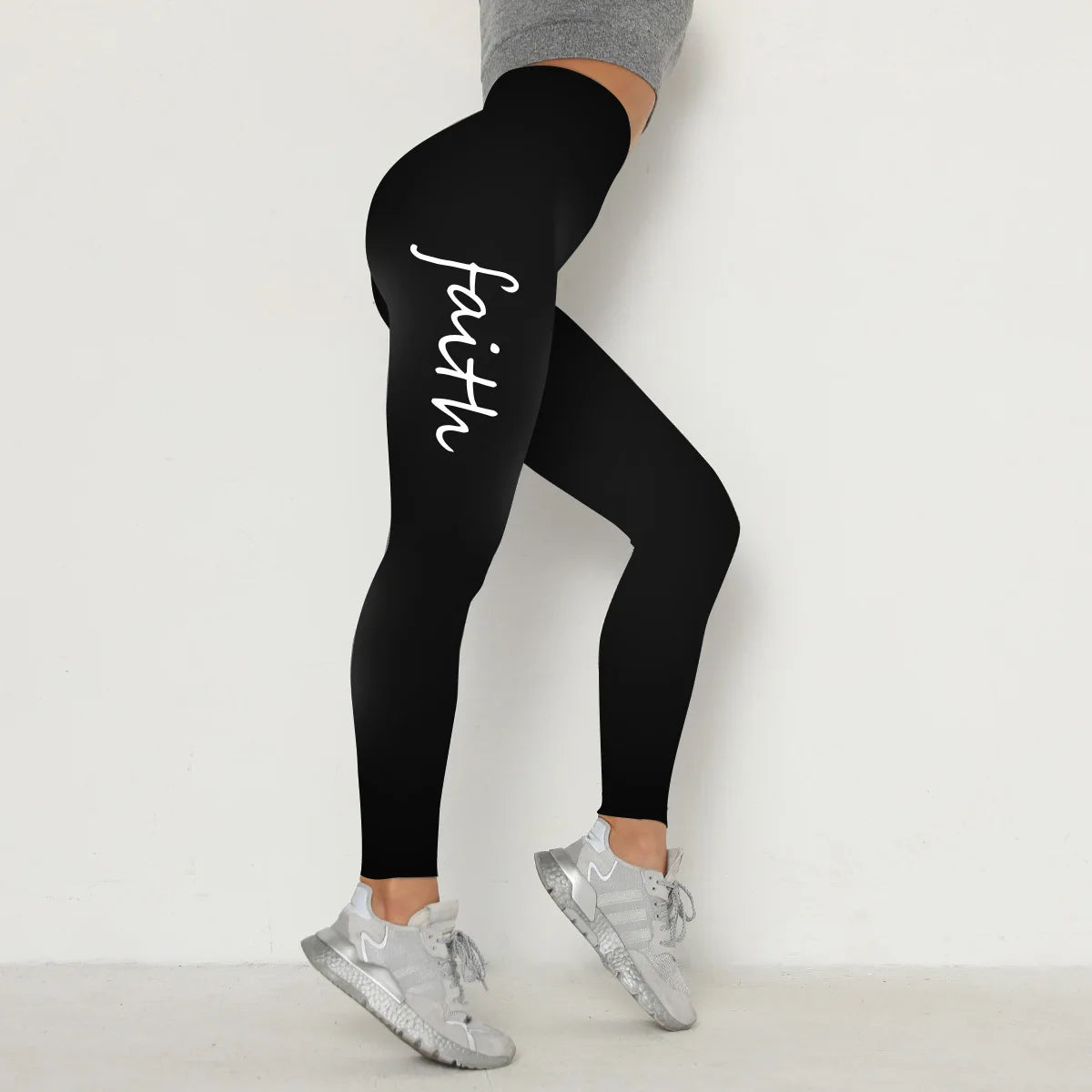 Women's High-Waisted Fitness Leggings with Inspirational Print