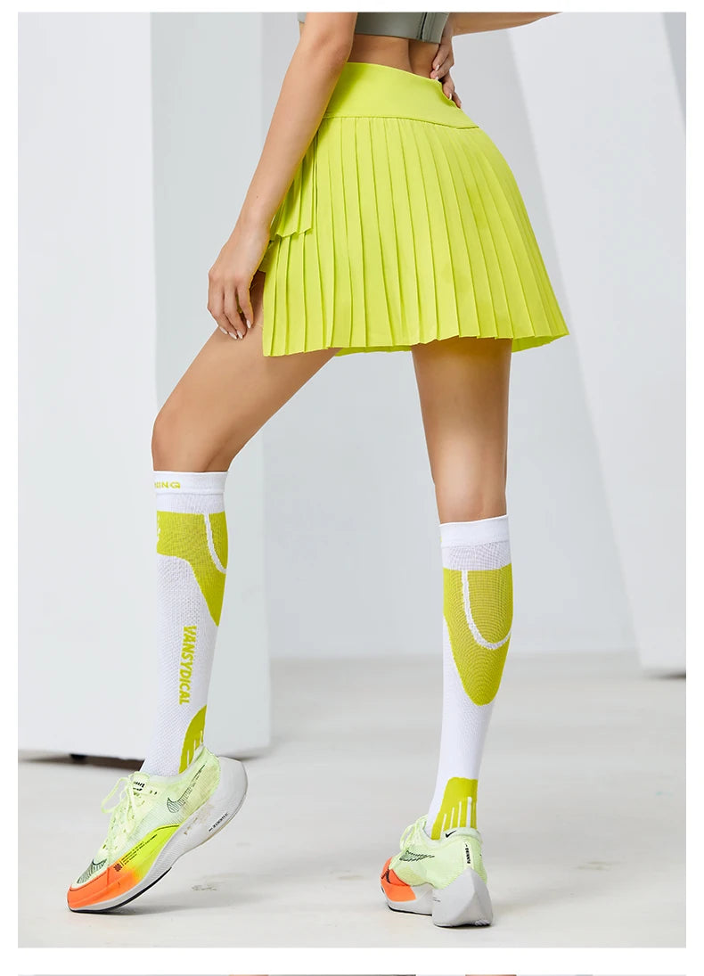 Women's High-Waisted Double-Layer Pleated Tennis Skort with Built-In Shorts