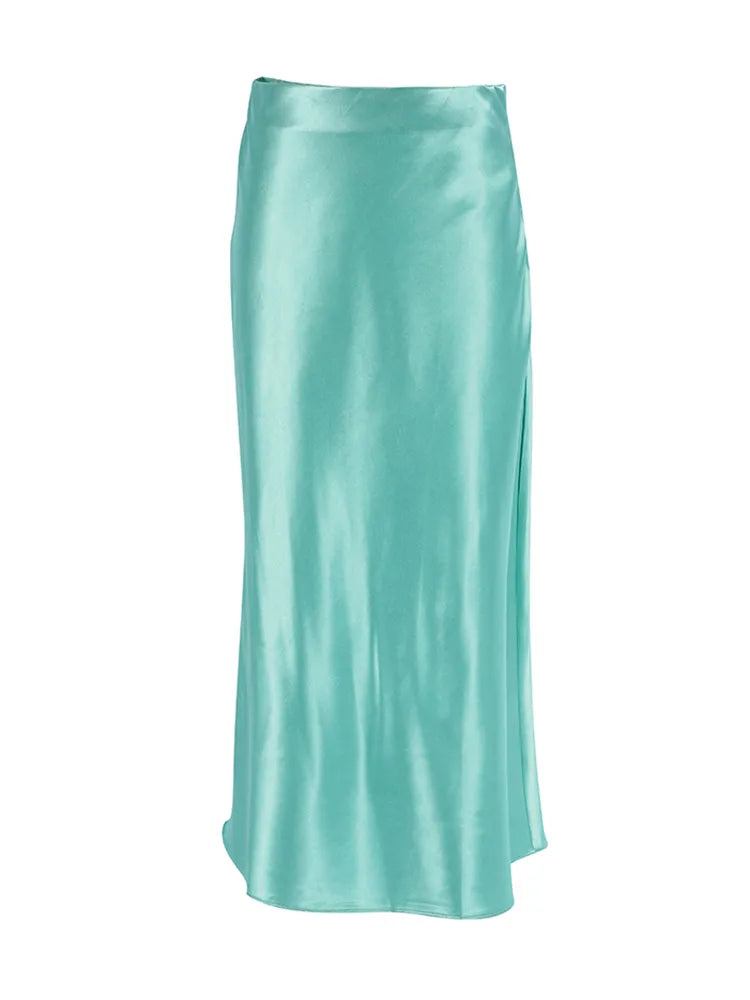 Elegant High-Waisted Satin Skirt - Lilac