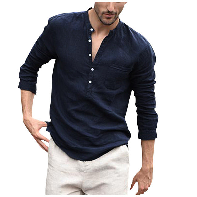 Upgrade Your Summer Wardrobe with Men's Linen Stand Collar Shirts