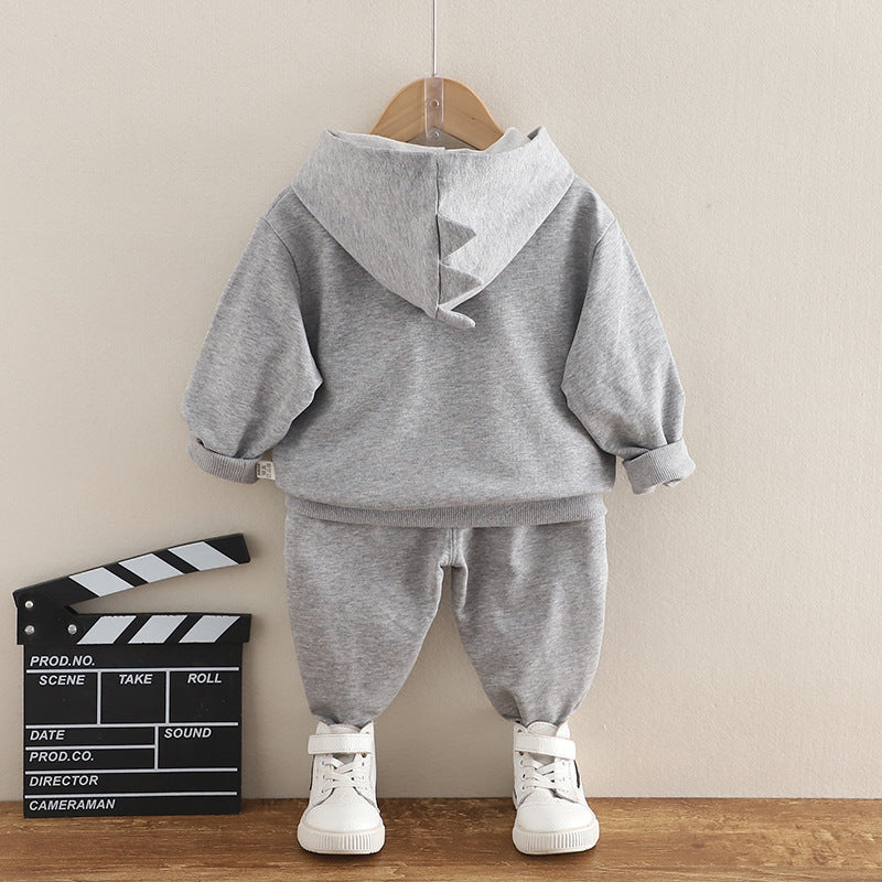 Dino-Hooded Cotton Sweater & Trouser Set