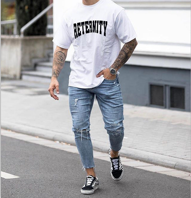 Men's Jeans Ripped Ankle Pants